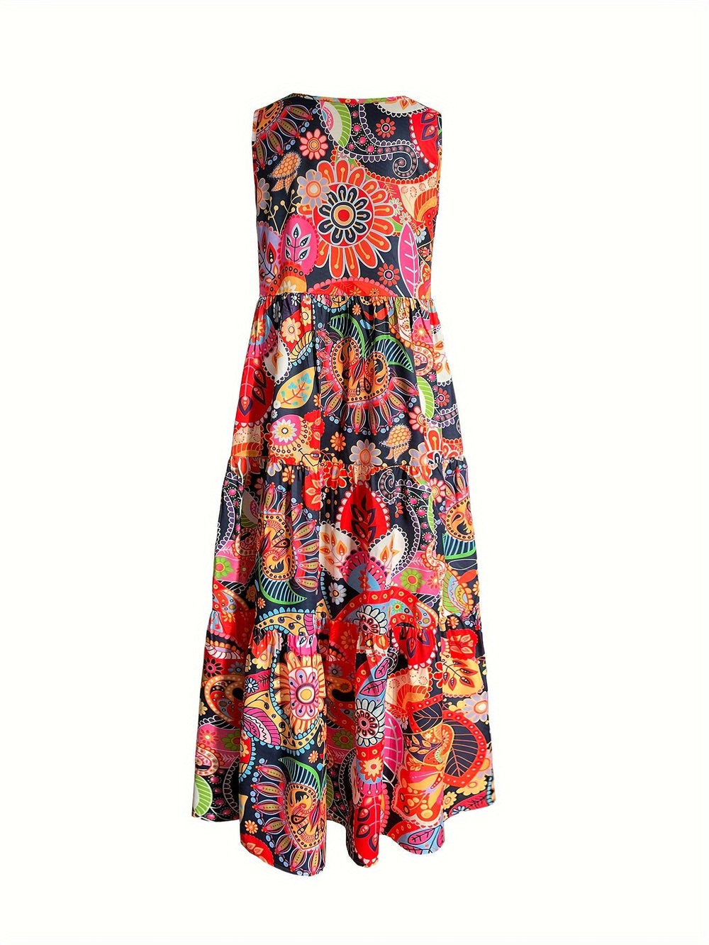 Levoire | Femme Robe de débardeur à volants imprimée en partout - Orange Rouge