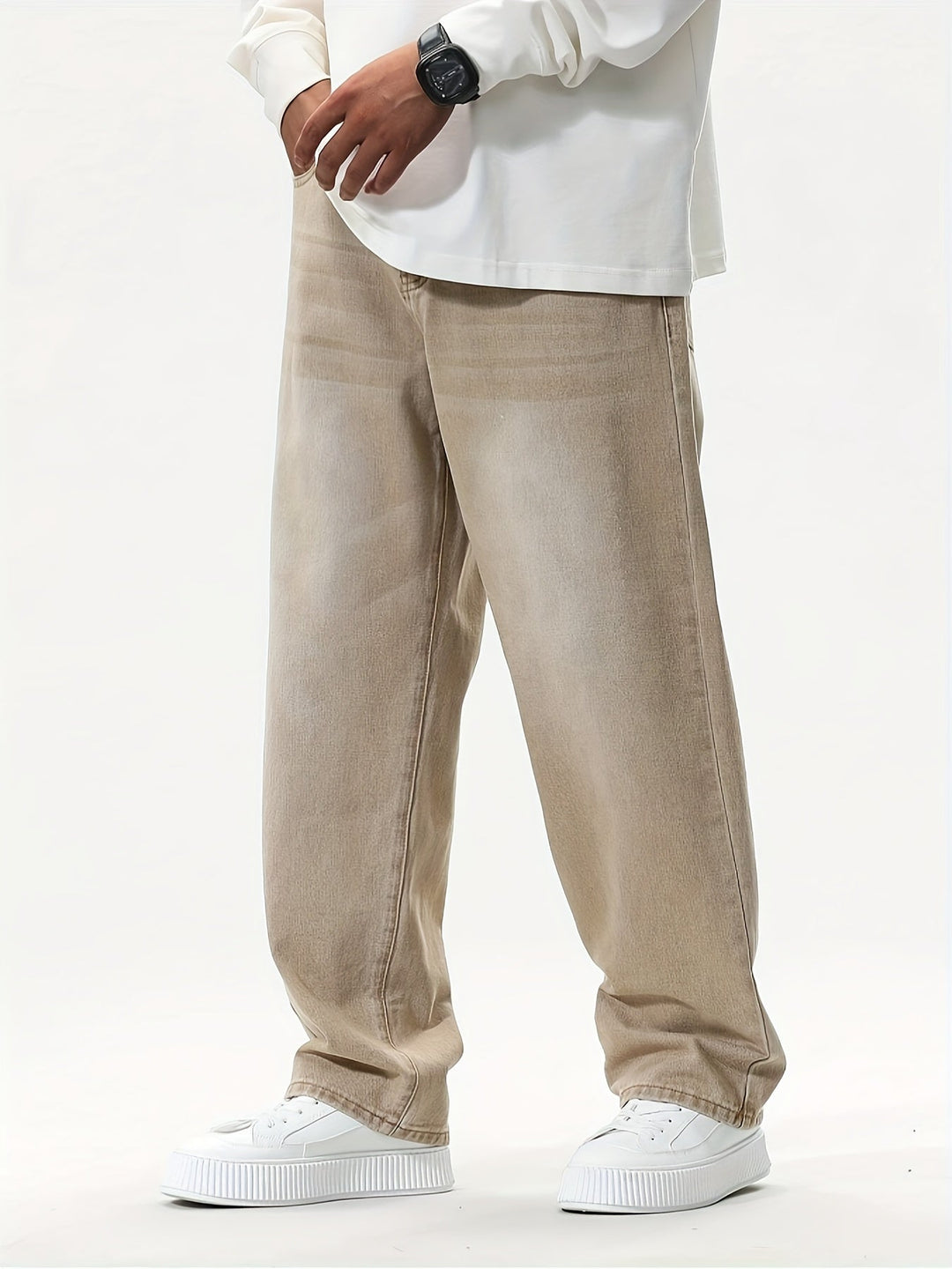 Levoire | Pantalons En Jean Décontractés Élégants Pour Hommes Khaki Couleur