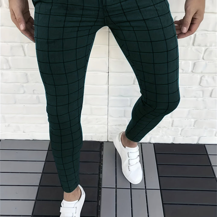 Levoire | Élégant Pantalon À Carreaux Pour Hommes Vert foncé