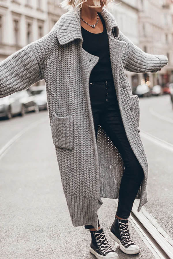 Levoire | Épaissse Gilet Tricoté Long Avec Fermeture À Boutons Et Poches Grande Taille Modèle