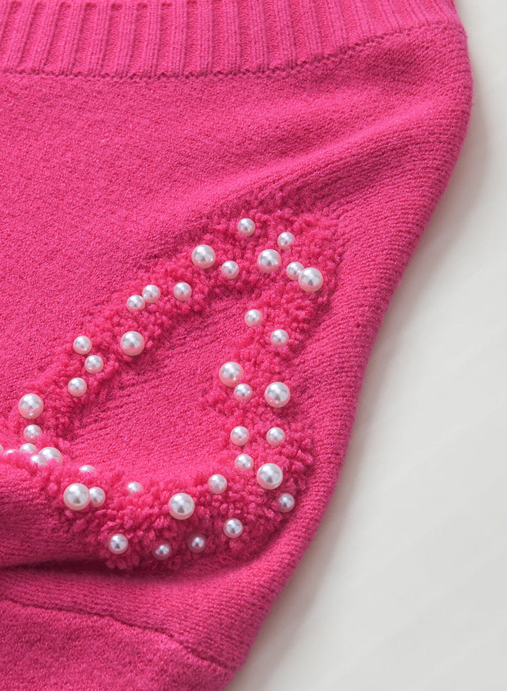 Levoire | Rosa Pull En Tricot Avec Détails Cœur En Perles Pour Femmes