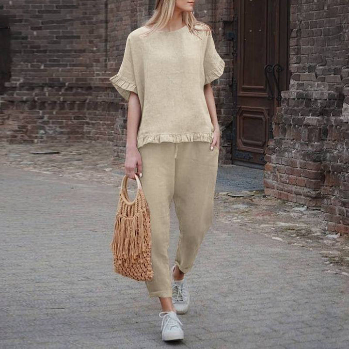 Levoire | Ensemble En Lin Avec Volants Khaki