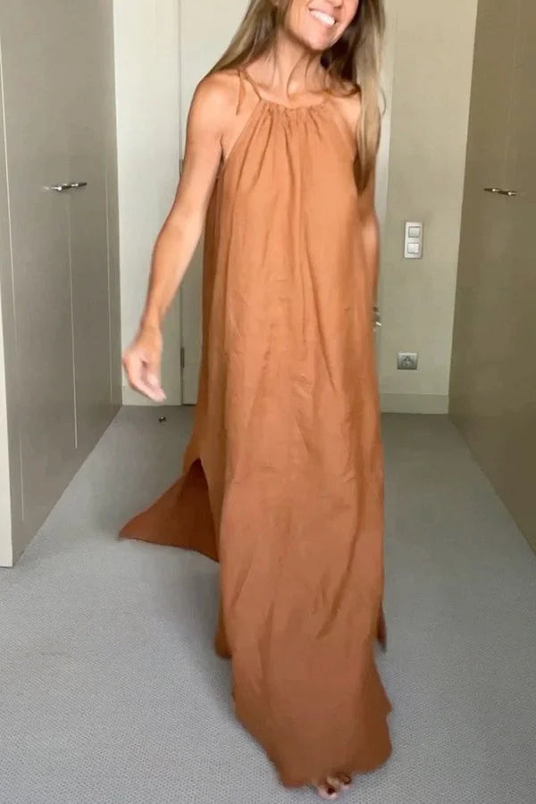 Levoire | Robe longue à col licou en lin mélangé