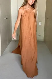 Levoire | Robe longue à col licou en lin mélangé