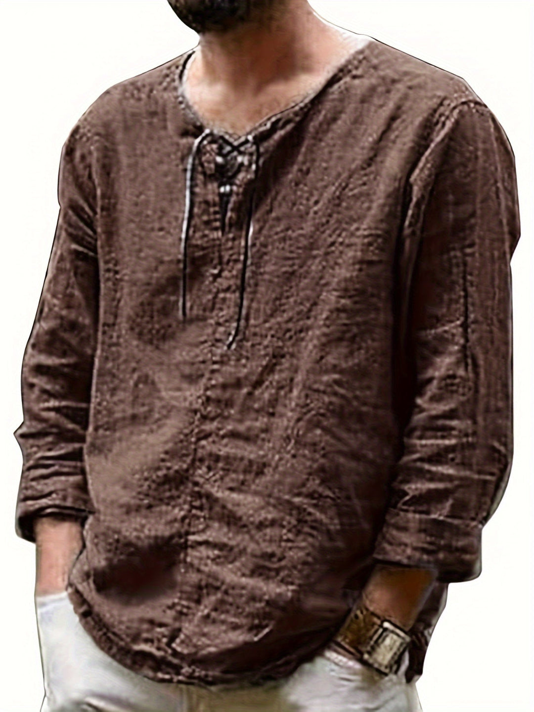 Levoire | T-Shirt Henley À Manches Longues En Mélange Coton-Lin Printemps/Automne