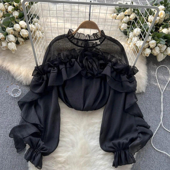 Levoire | Top à volants irréguliers Noir Une taille