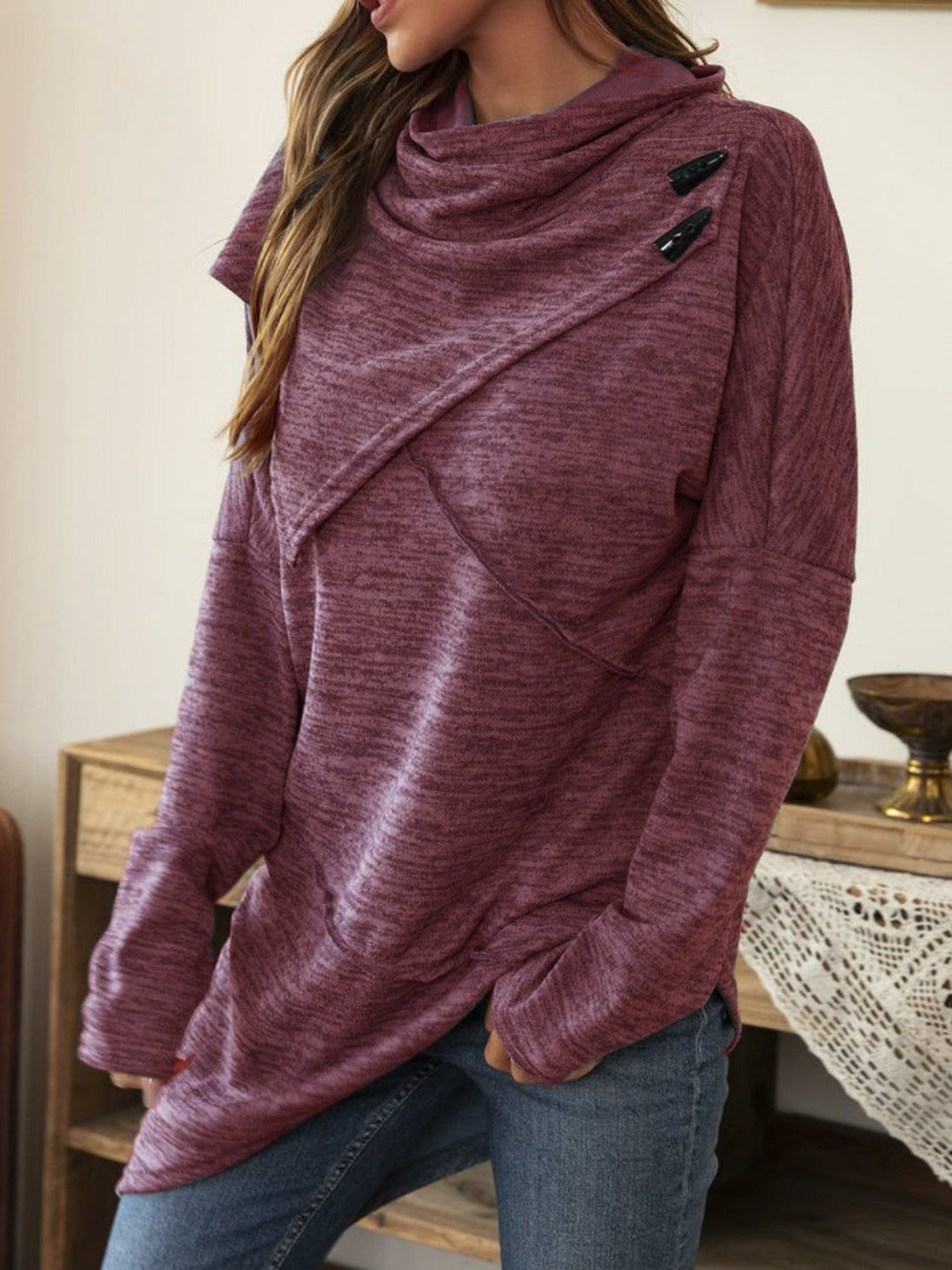 Levoire | Couture asymétrique à capuche col T-shirt à manches longues