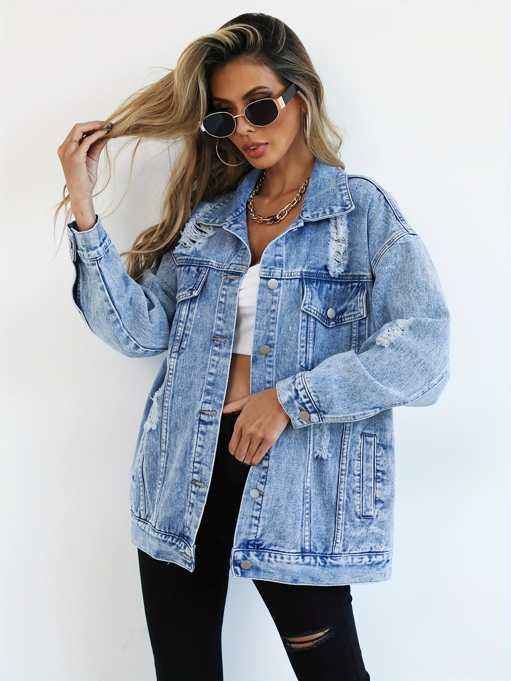 Levoire | Veste En Jean Grise À Manches Longues Et À Coupe Ample