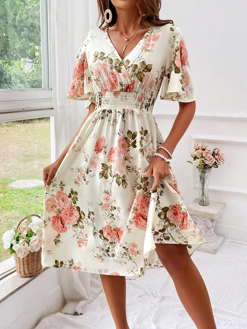 Levoire | Robe Avec Décolleté En V Et Motif Floral Pour L'Été Multicolore