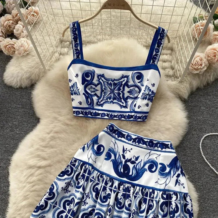 Levoire | Robe en porcelaine bleue et blanche à imprimé