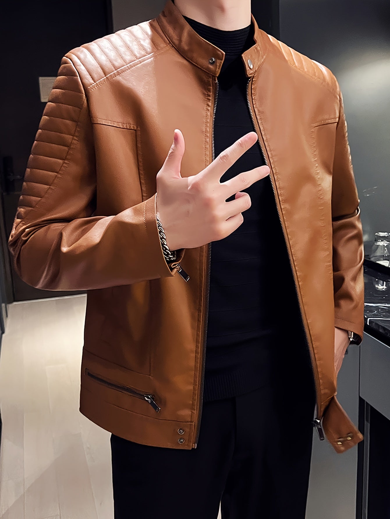 Levoire | Chic Veste D'Été En Cuir Pour Hommes Avec Zip Et Col Montant