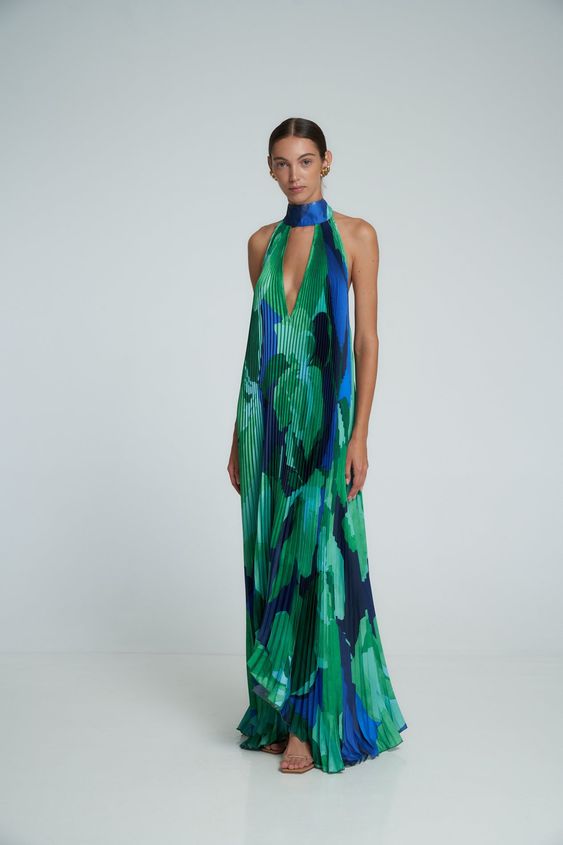 Levoire | Robe Plissée Longue Avec Col Halter