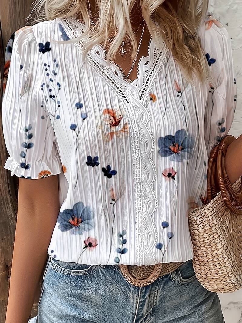 Levoire | Blouse À Bordure En Dentelle Fleurie Blanc