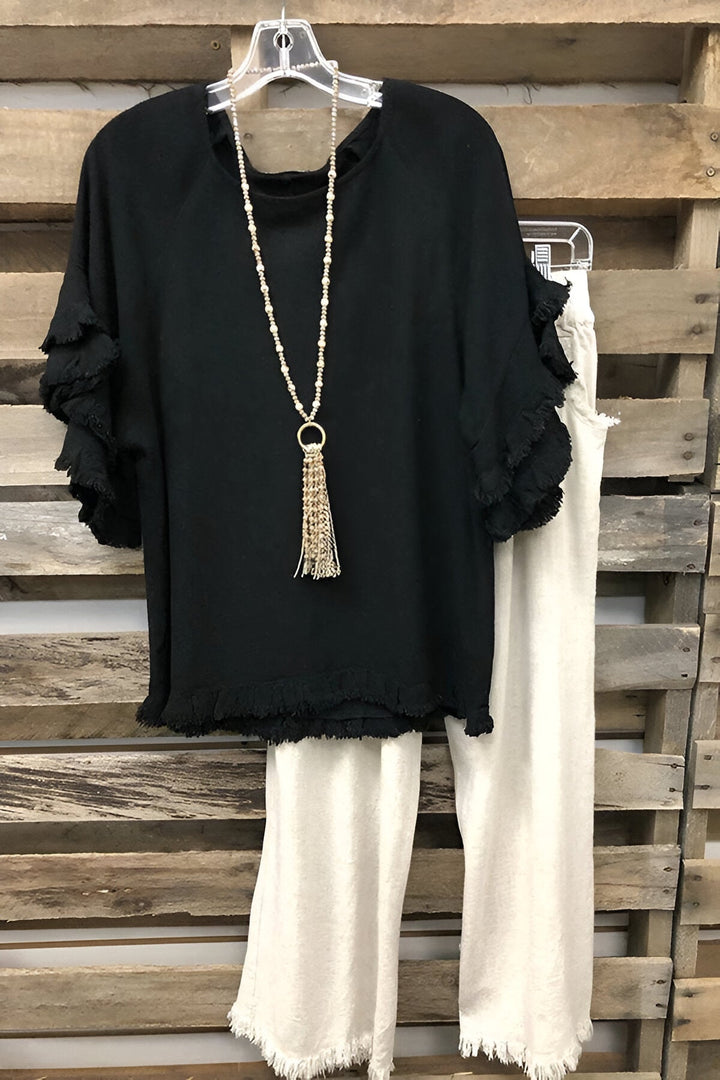 Levoire | Blouse En Coton Froncé Avec Col Rond Noir