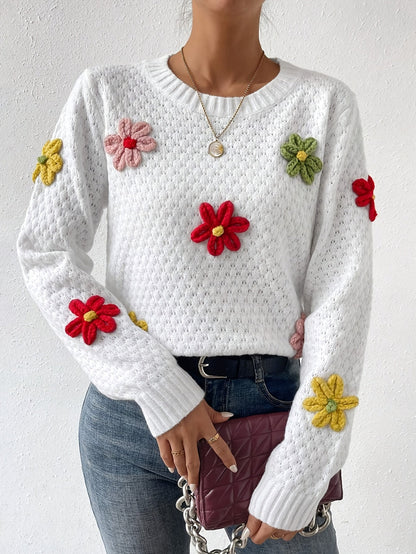 Levoire | Pull En Maille Avec Col Rond Et Motif Floral