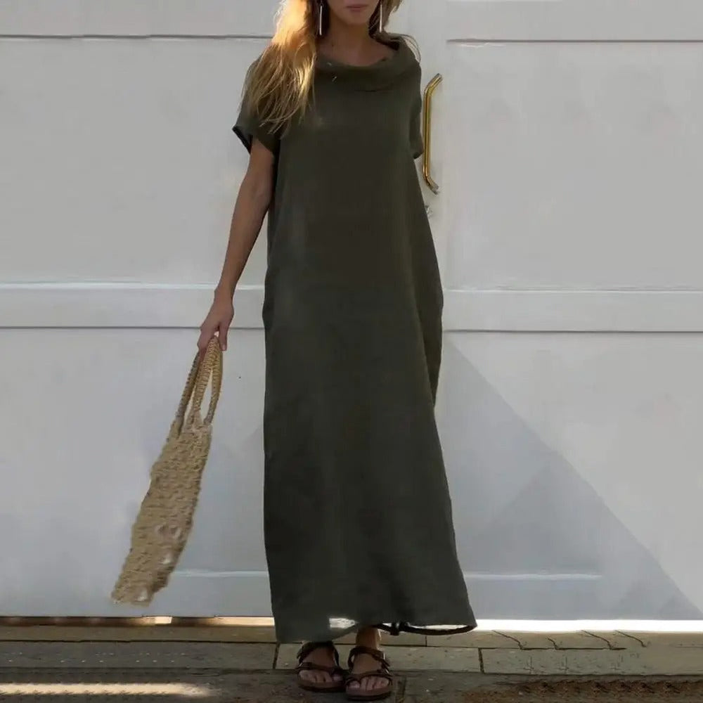 Levoire | Robe En Effet Lin Avec Col Élégant Vert militaire