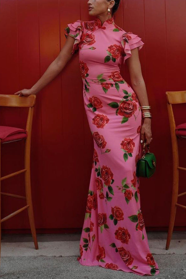 Levoire | Robe Maxi Fleurie Sans Manches Élégante Rosa