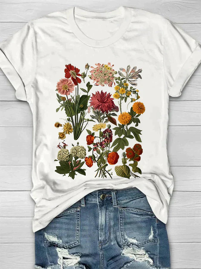 Levoire | T-shirt Femme Vintage Avec Impression De Fleurs Blanc