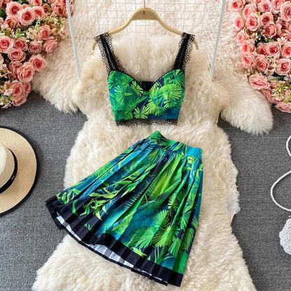 Levoire | Hauts courts plissés et jupe taille haute Vert