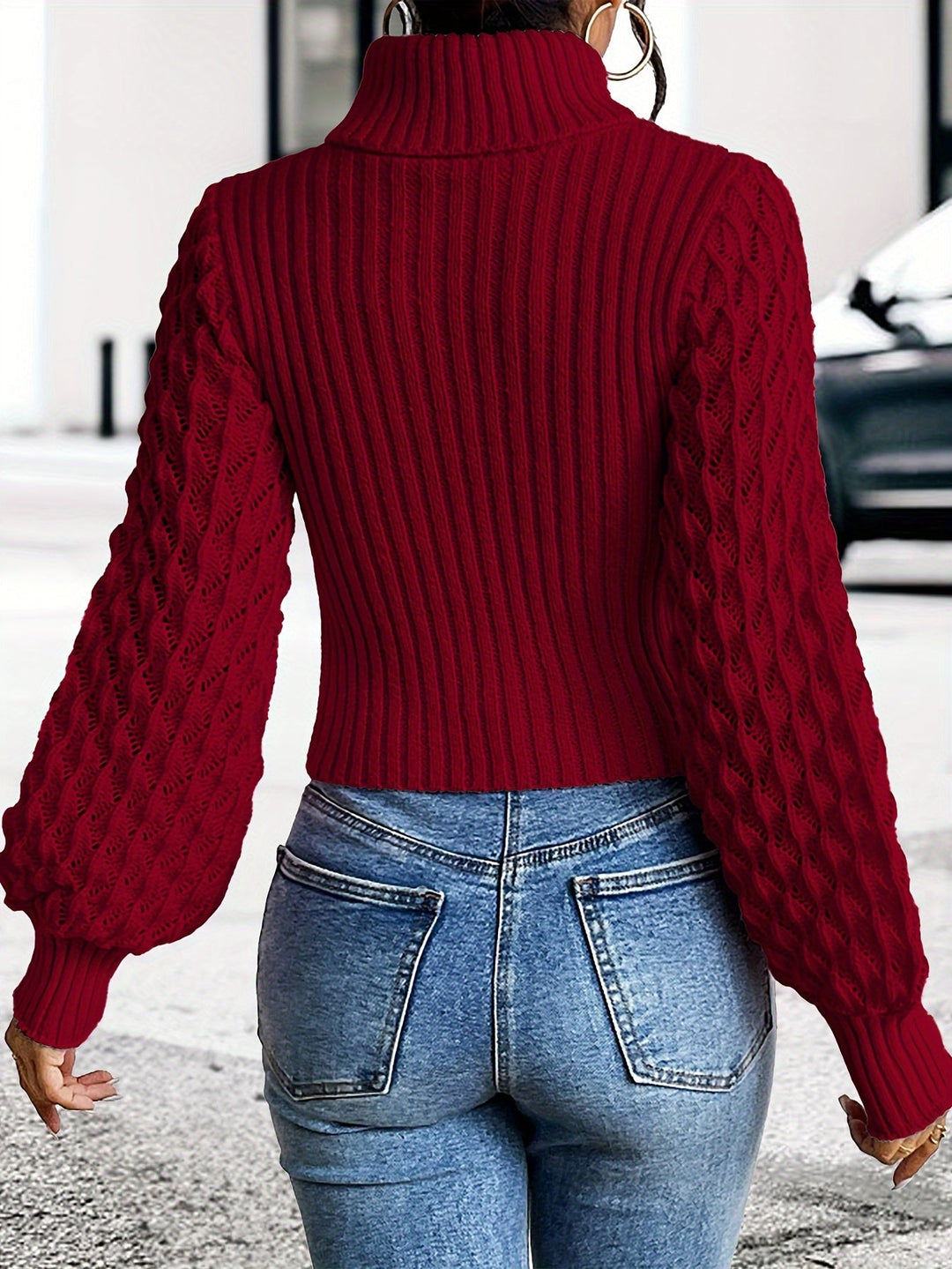 Levoire | Pull À Col Roulé Unicolore En Tricot Pointelle