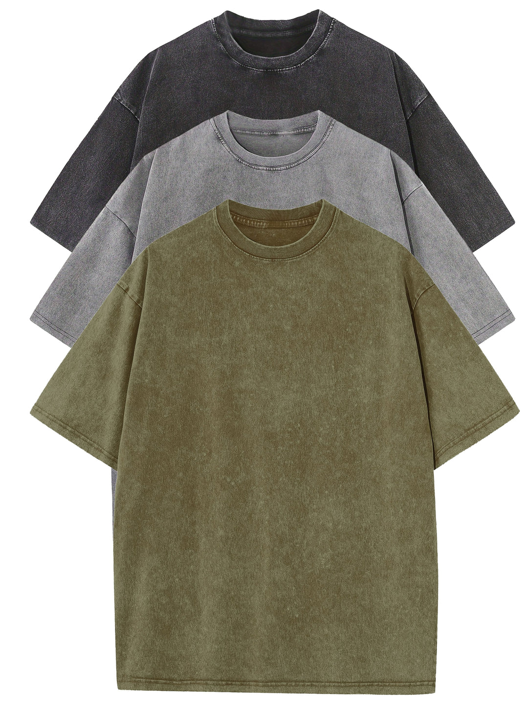 Levoire | 3 Pcs T-Shirts En Coton Détachables Noir+gris+vert militaire