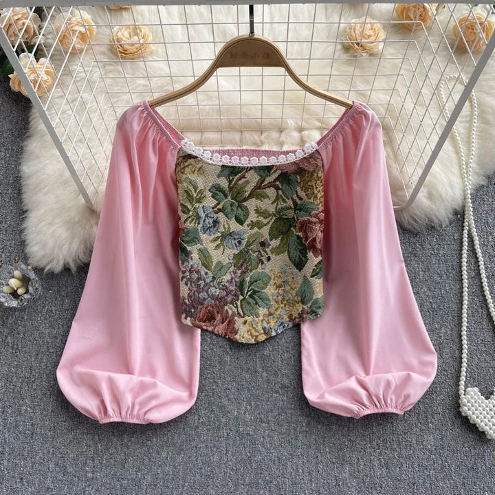 Levoire | Top coupe-palloklippa avec dentelle dans le style rétro Rosa Une taille