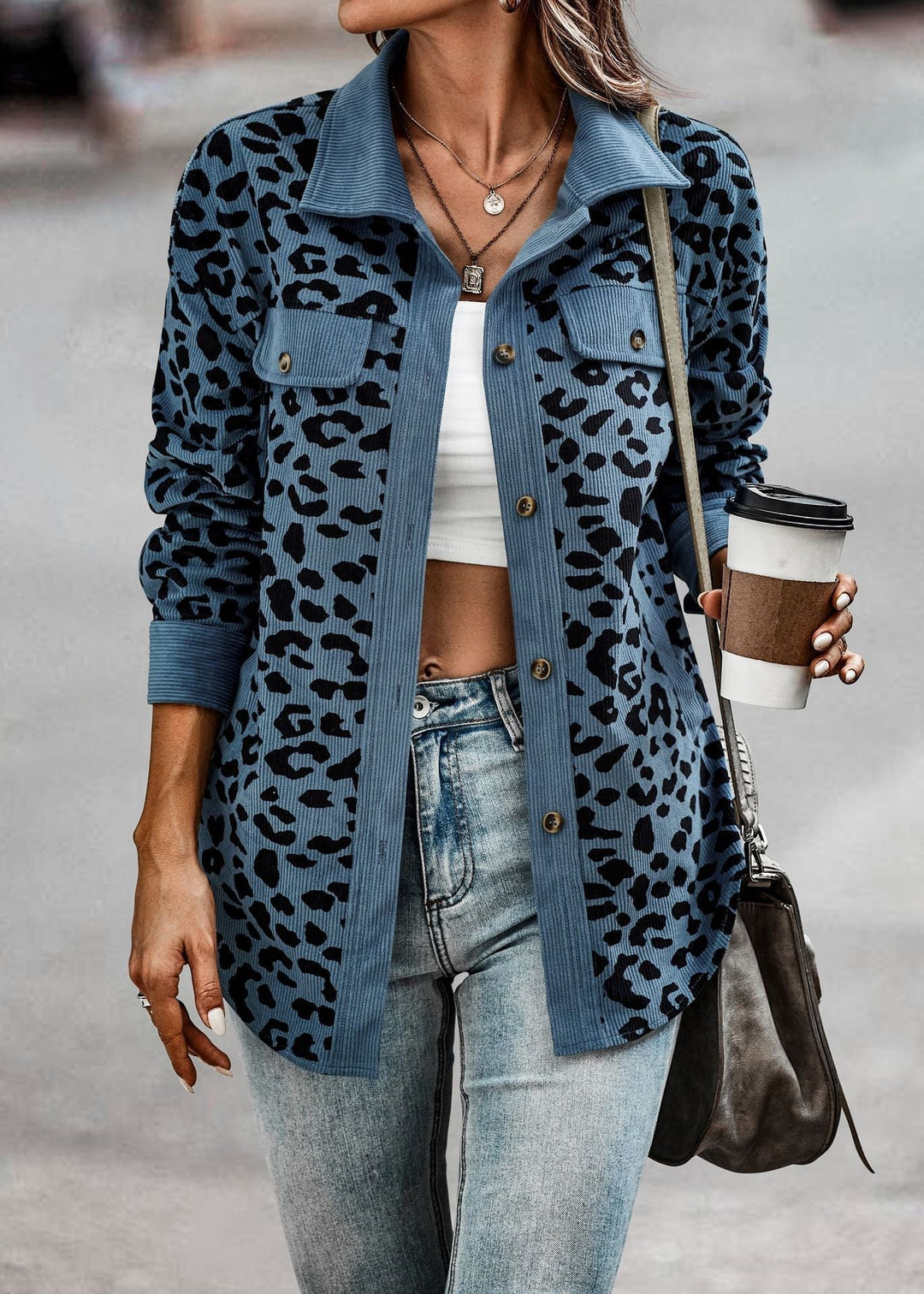 Levoire | Chemise Veste Avec Motif Léopard Bleu