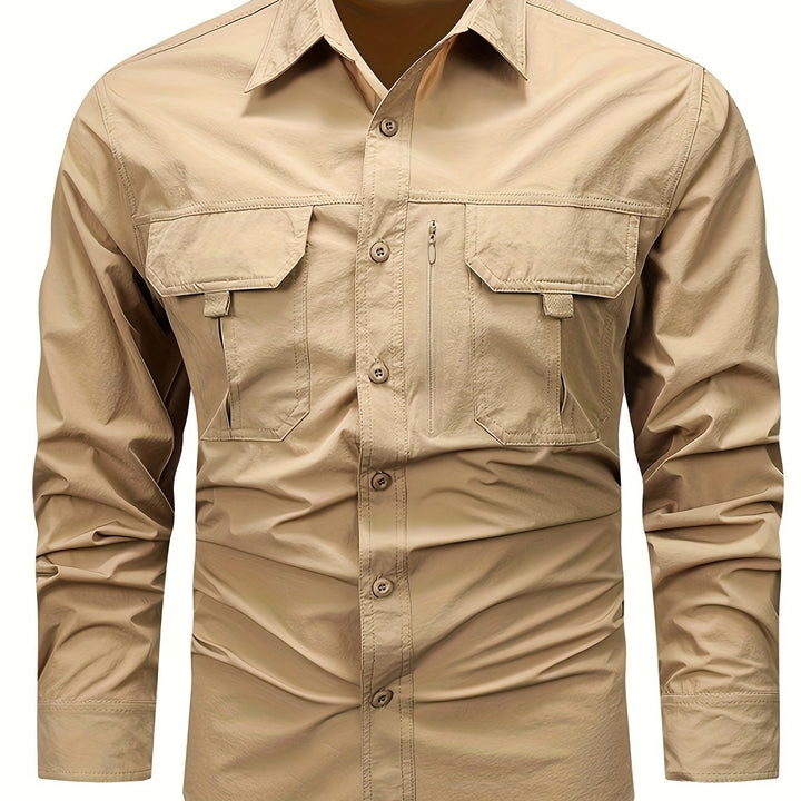 Levoire | Chemise Cargo Simple À Manches Longues Pour Hommes Couleur kaki