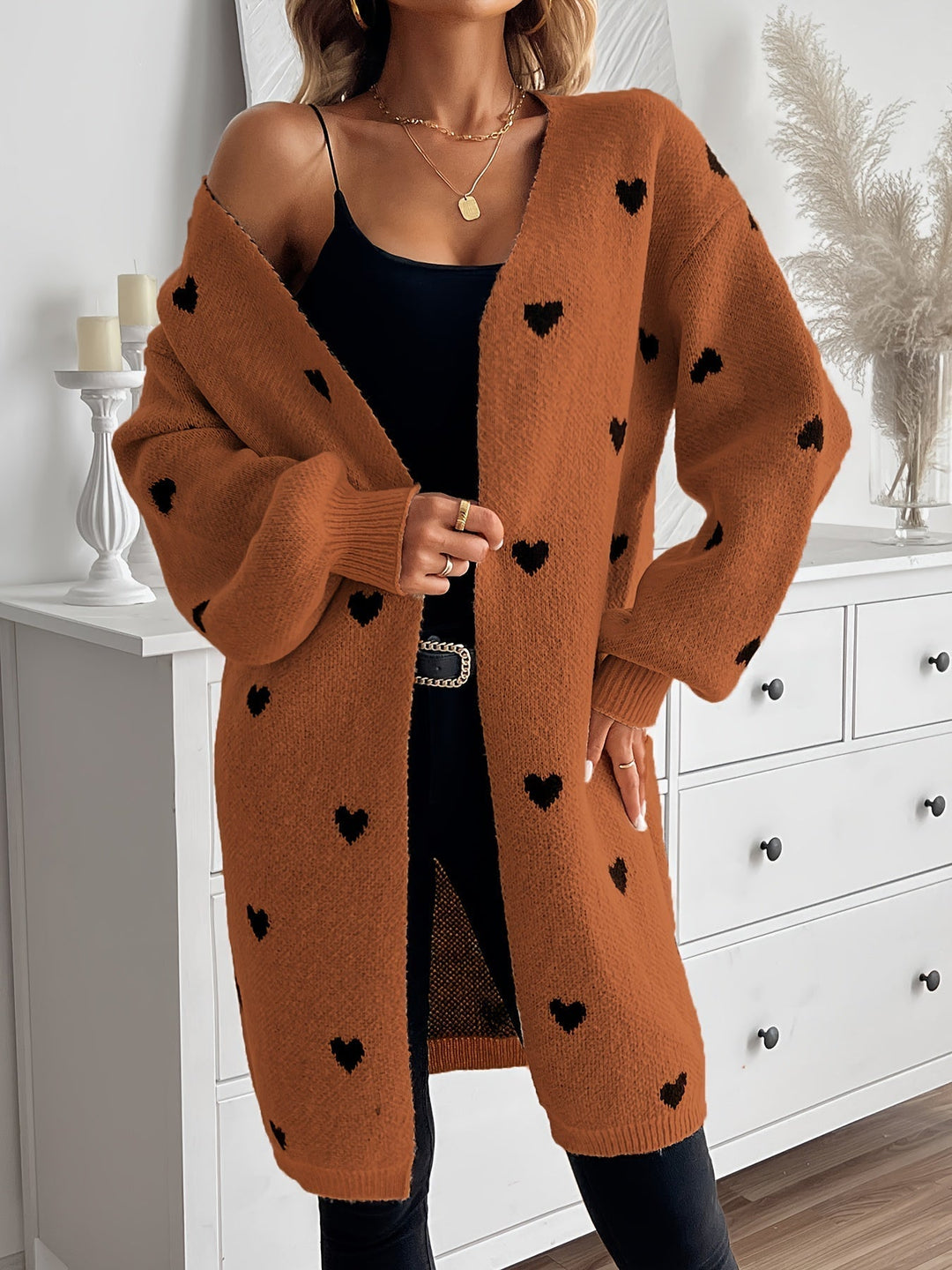 Levoire | Rennot Prestige Shirt Heart Pattern Long Cardigan Orange