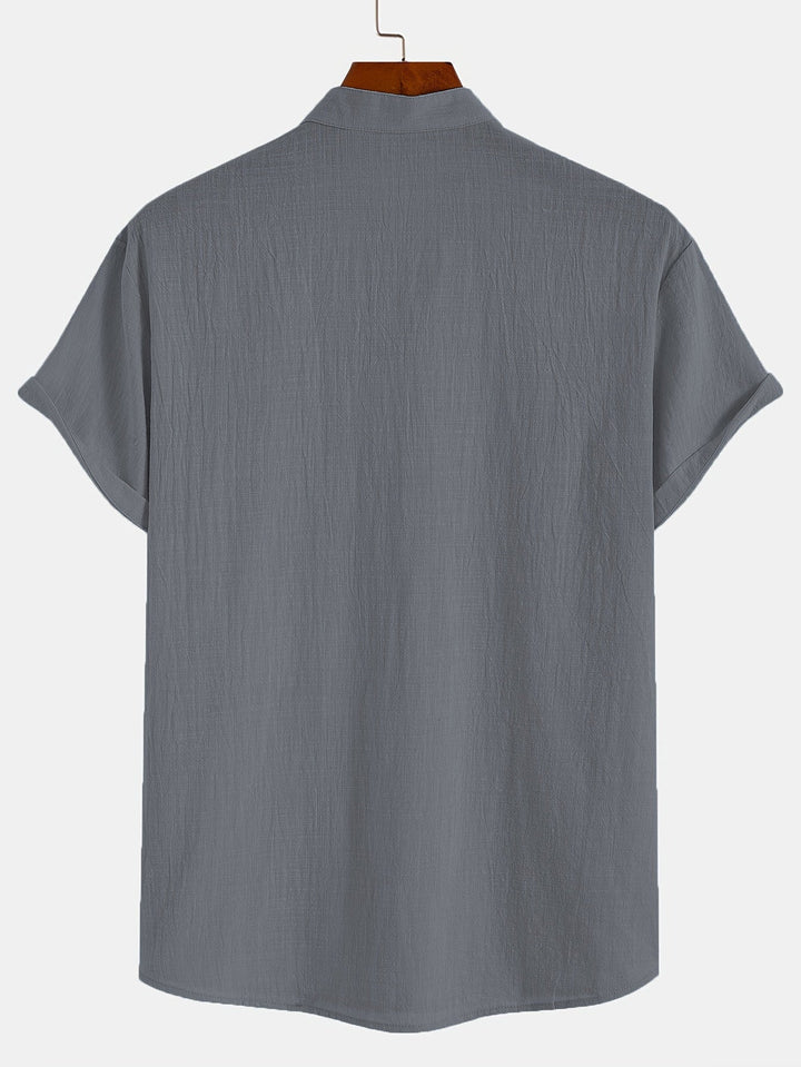 Levoire | T-Shirt Henley À Manches Courtes Unies Avec Col En V Profond
