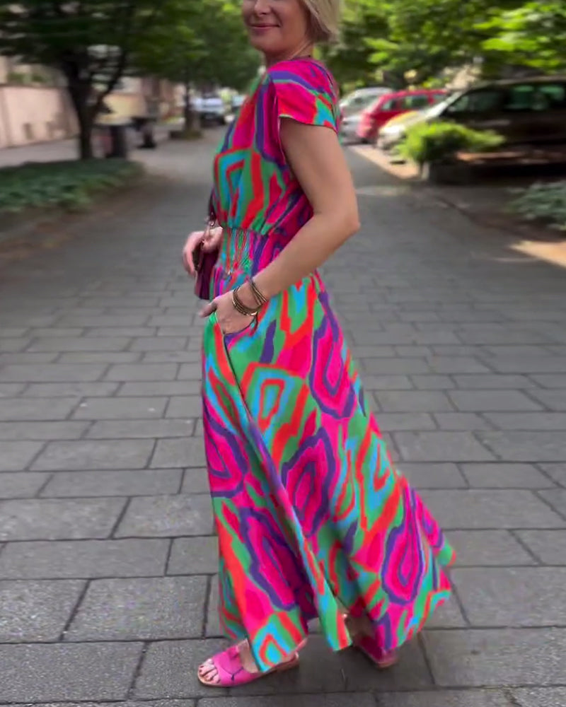 Levoire | Robe Longue À Manches Longues Imprimée Colorée Avec Décolleté En V