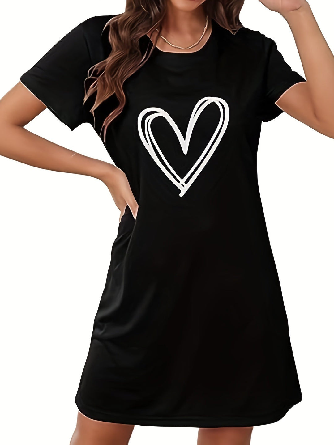 Levoire | Chemise De Nuit Avec Impression De Cœurs Et Manches Courtes Noir