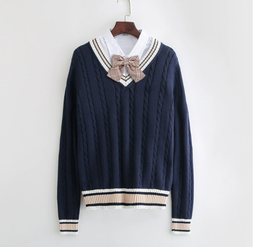 Levoire | Pull en laine pour femmes Pull à col en V Style Universitaire, Pull en laine décontracté
