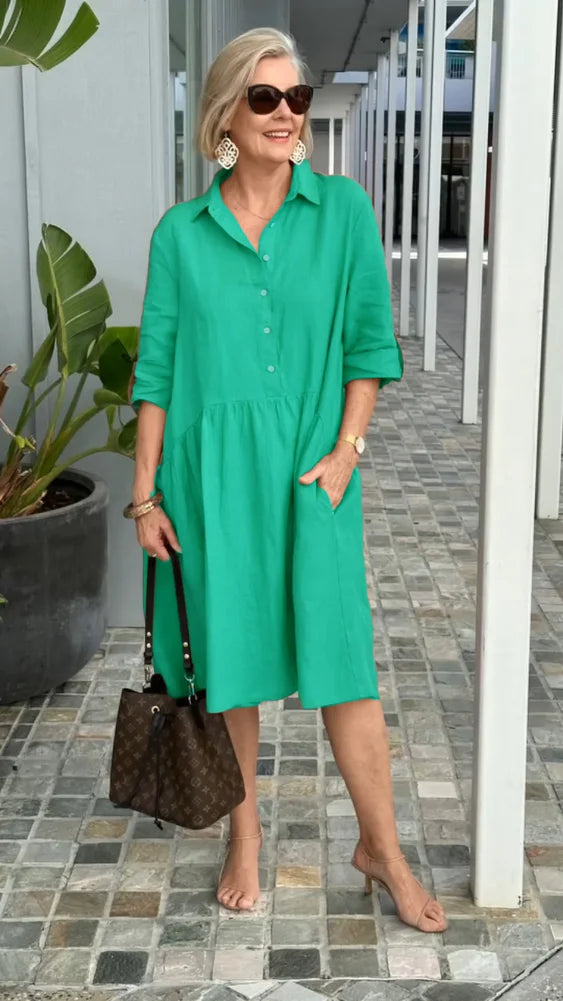 Levoire | Nouvelle robe décontractée en lin et coton pour femme Vert