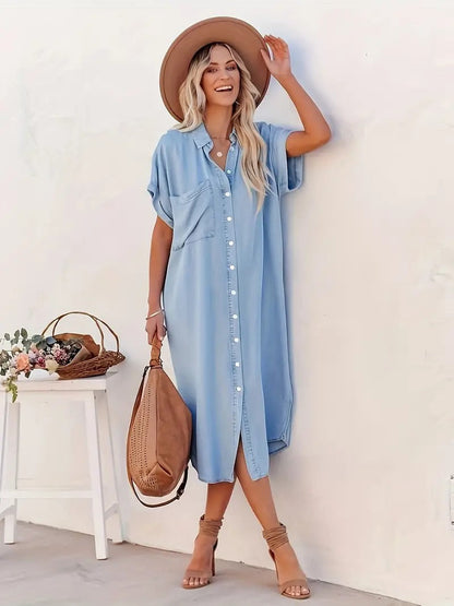 Levoire | Élégante Robe Chemise Avec Boutons Et Fentes bleu clair