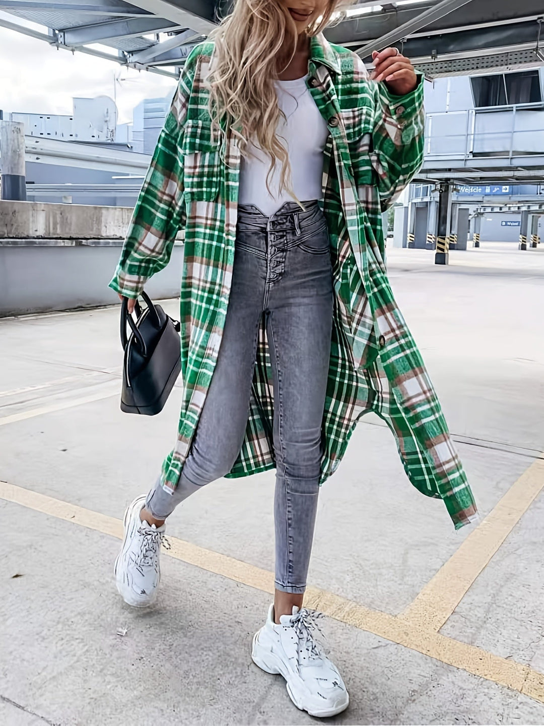 Levoire | Manteau Décontracté Long À Carreaux Vert