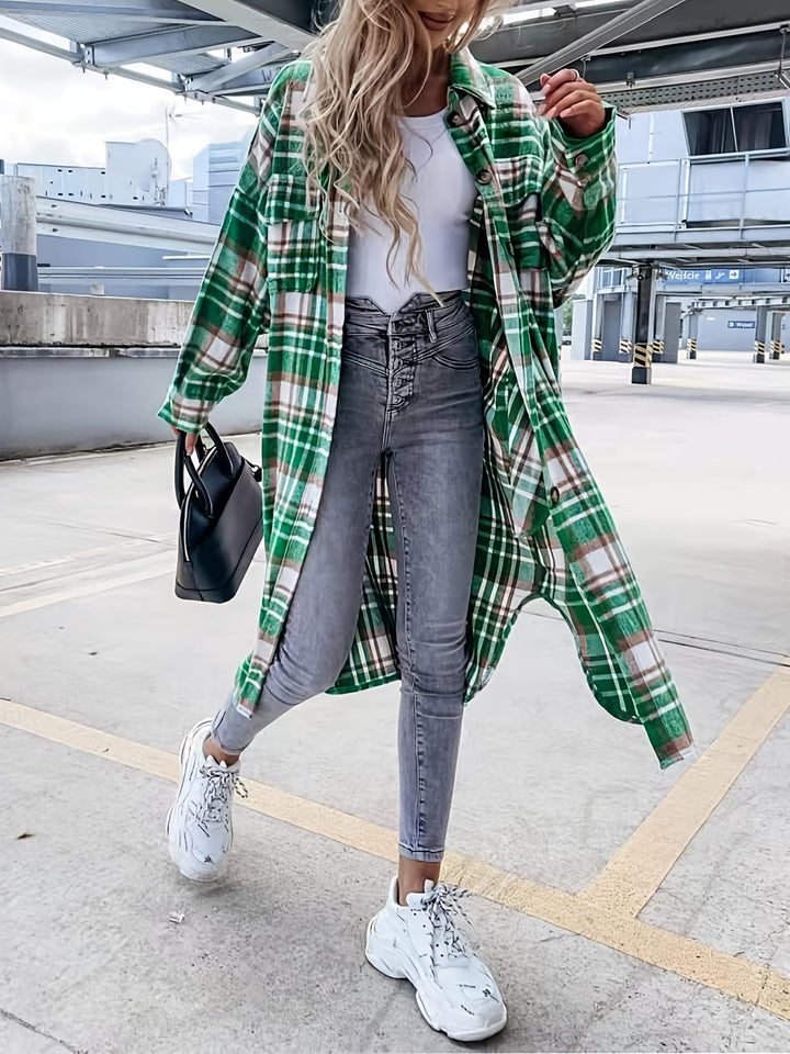 Levoire | Manteau Décontracté Long À Carreaux Vert