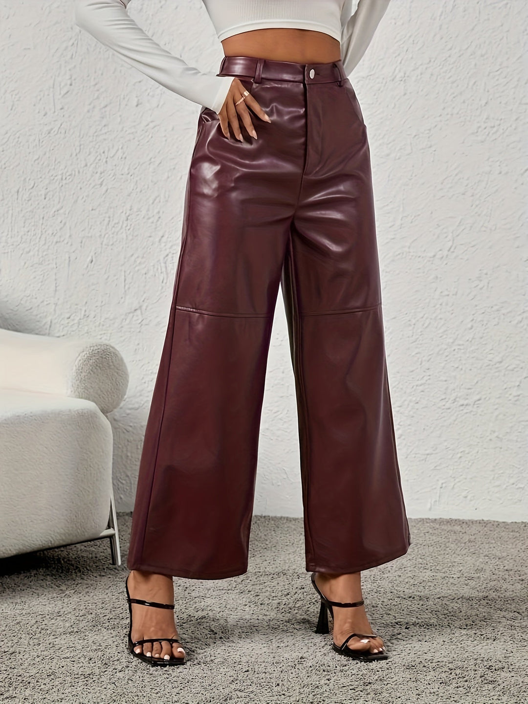 Levoire | Pantalons En Simili Cuir Larges Et Élégants Avec Des Poches Biais kastanjaprus