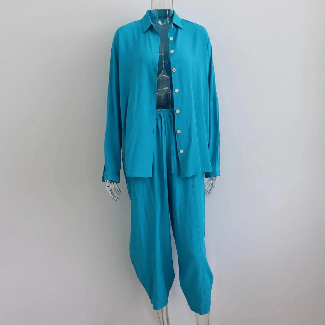 Levoire | Ensemble de deux pièces avec une chemise à manches longues et un pantalon Bleu