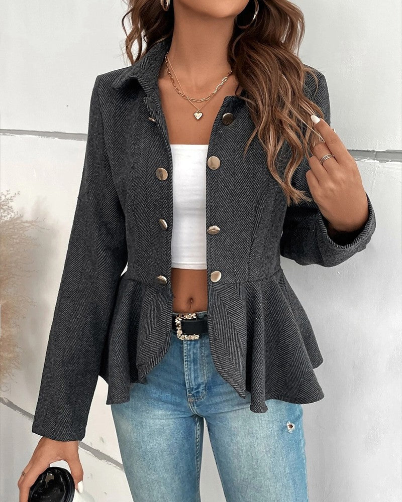 Levoire | Blazer Ajusté Avec Boutons Et Volants Zoom Pour Femmes Noir
