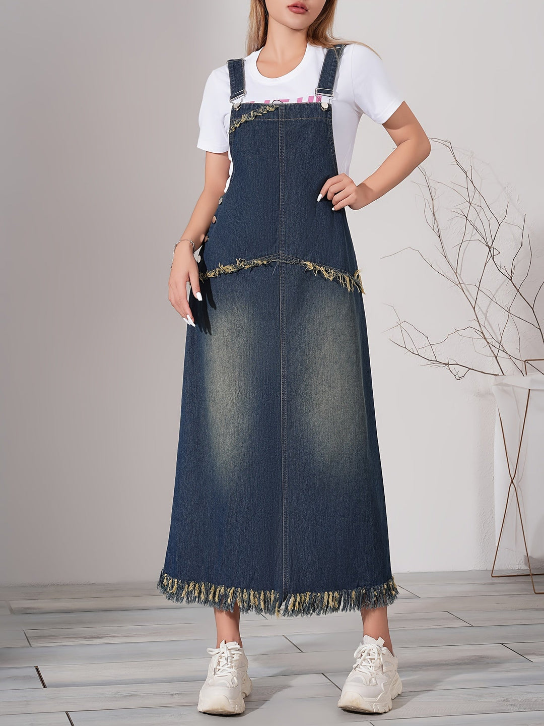 Levoire | Robe Maxi Denim Rentoa Avec Ourlet Brut Et Cordon Réglable Bleu foncé