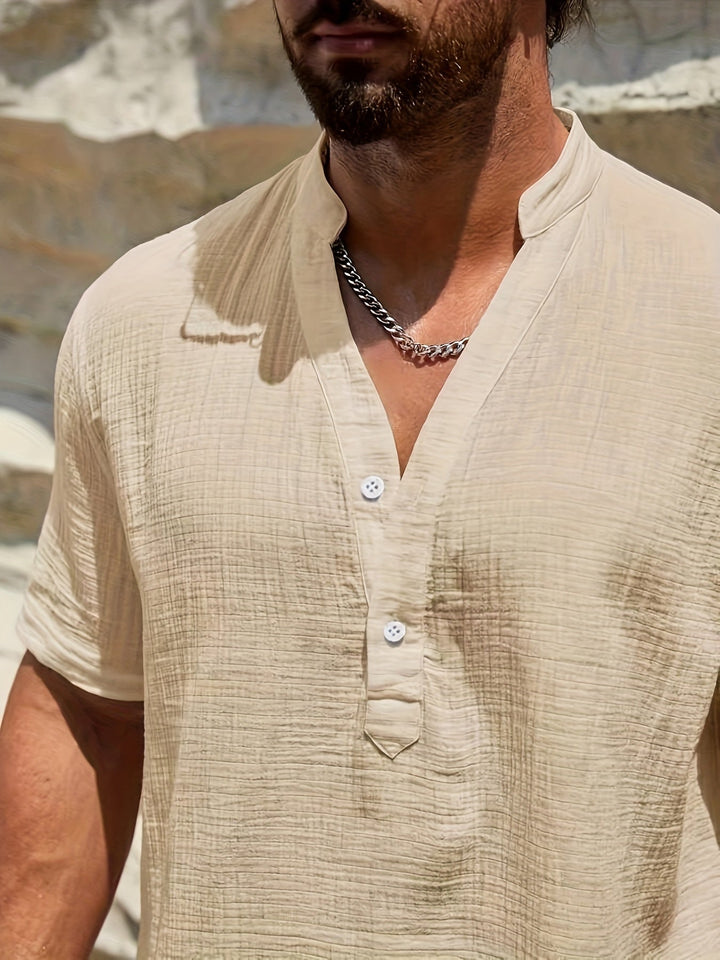 Levoire | Chemise Henley En Coton Pour Hommes À Manches Courtes