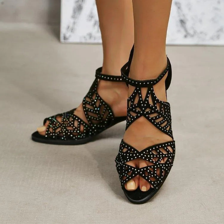 Levoire | Sandales en strass à talon épais et à boucle Noir