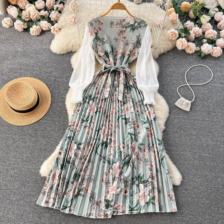 Levoire | Robe avec imprimé ethnique pour femmes, dotée d'un motif floral à nouer Fleurs Vertes Taille libre