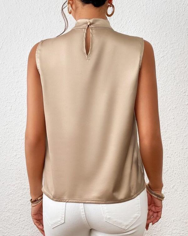 Levoire | Blouse Élégante Sans Manches En Satin Avec Col Tourné Pour Femmes