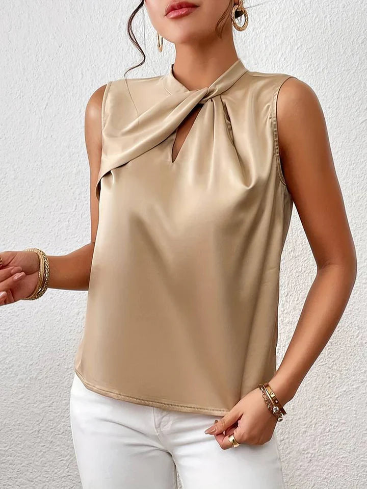 Levoire | Blouse Élégante Sans Manches En Satin Avec Col Tourné Pour Femmes
