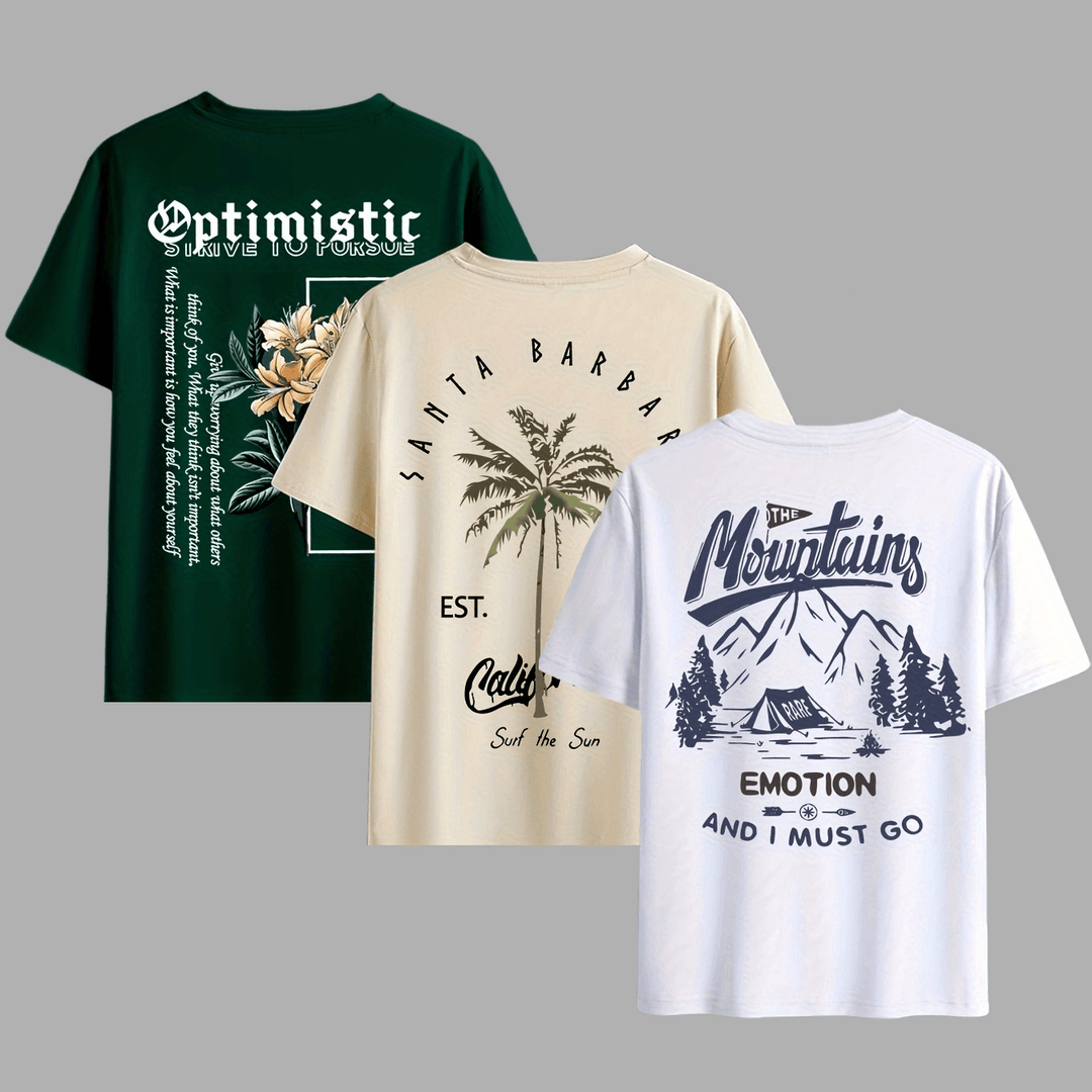 Levoire | T-Shirt D'Été Décontracté Pour Hommes 3 Pièces Avec Palmier Et Texte
