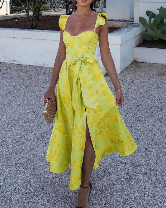 Levoire | Robe Avec Des Manches À Imprimé Papillon Jaune