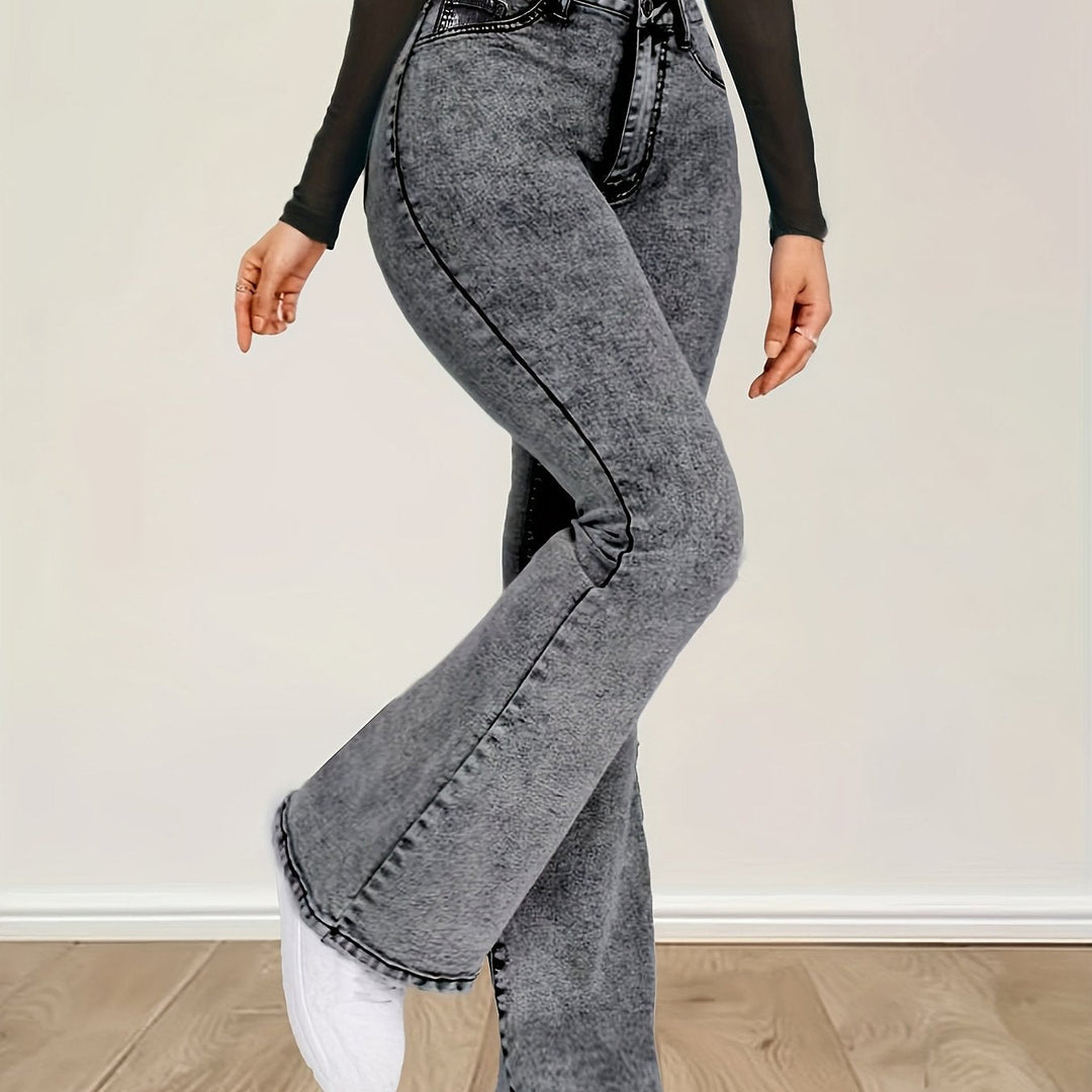 Levoire | Jean En Denim Stretch Gris Avec Taille Haute Et Boutons