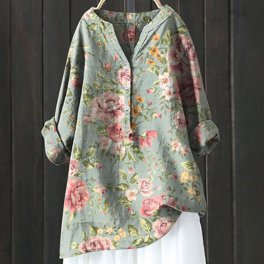 Levoire | Robe Chemise Fleurie Bleu canard et rose